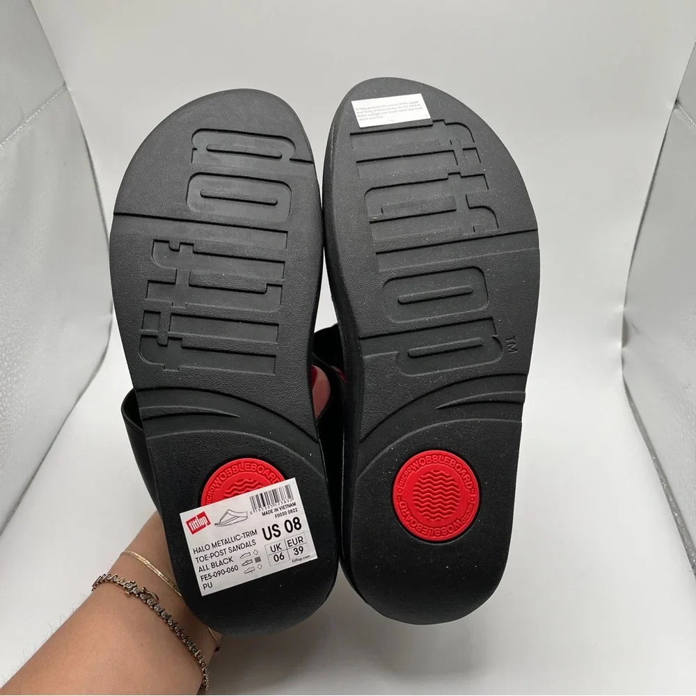 NWOB FitFlop Women's Metallic Medallion Flip Flop size US 8 black comfort 1191 - Picture 9 of 10